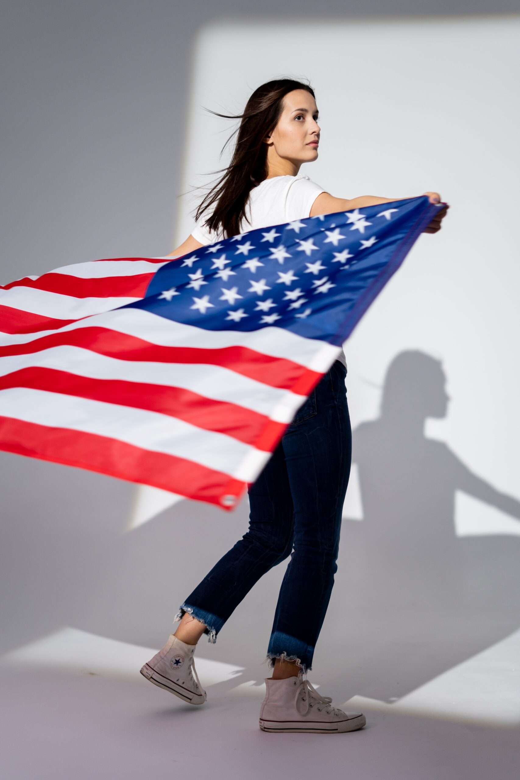 beautiful girl with us flag