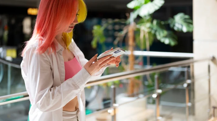 woman using retail mall wifi